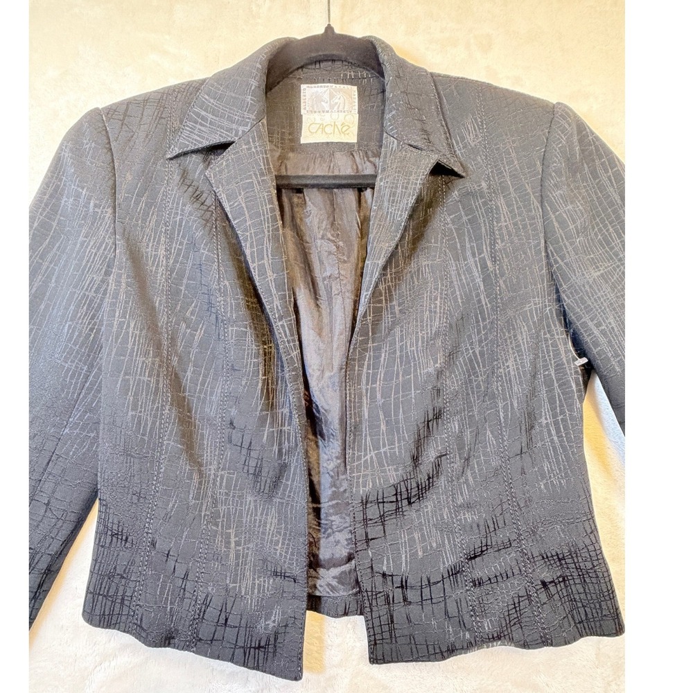 Cache Alberto Makali Black Textured Vintage Y2K Cropped Blazer Size 4 Excellent